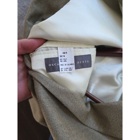 #45 VTG Oscar de la Renta Houndstooth Blazer 52% Silk 48% Wool | Brown Tan | 48R - Picture 6 of 7